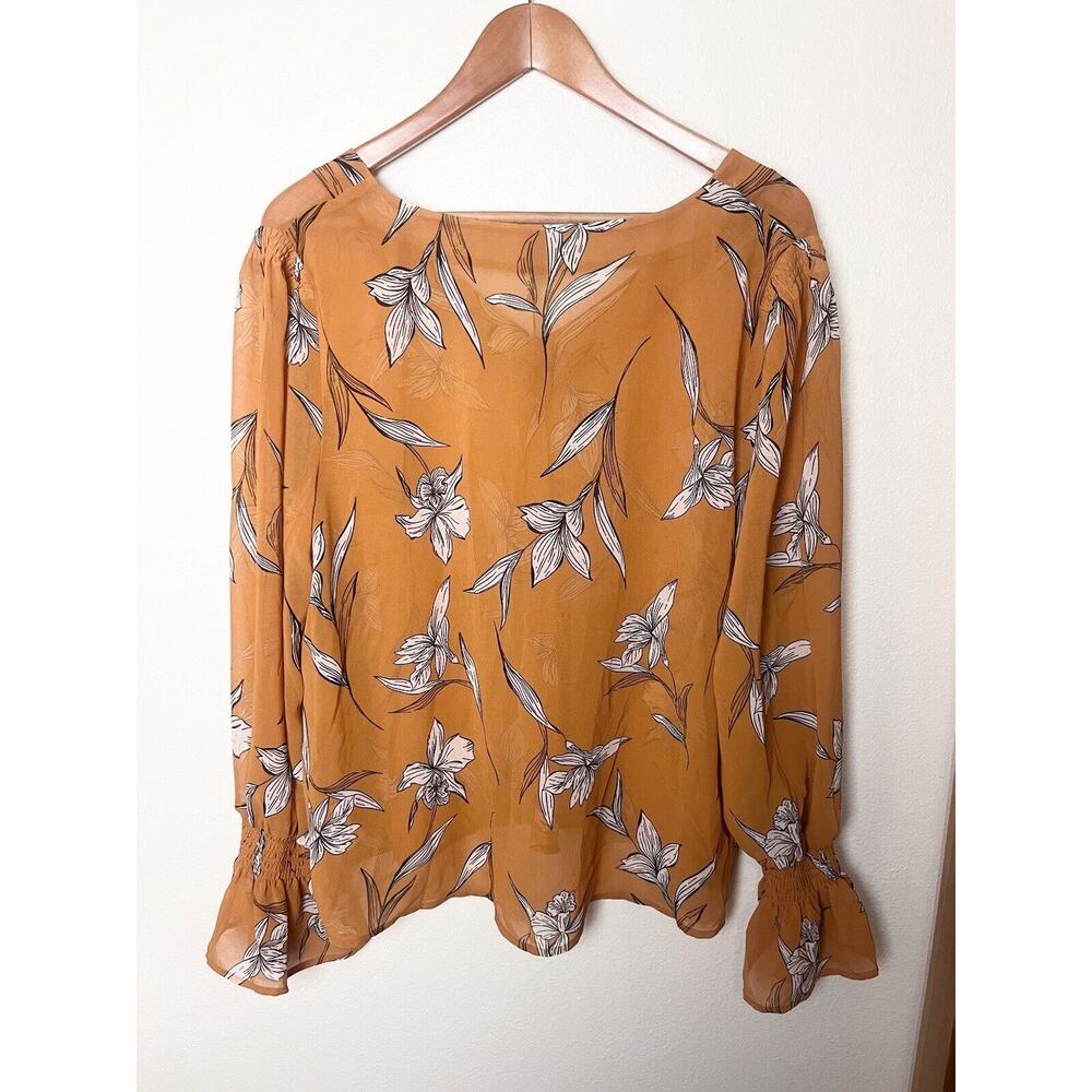 A New Day Women's Sz XL Rust Orange Floral Long Sleeve Sheer Bell Sleeve Top NWT - Picture 8 of 9